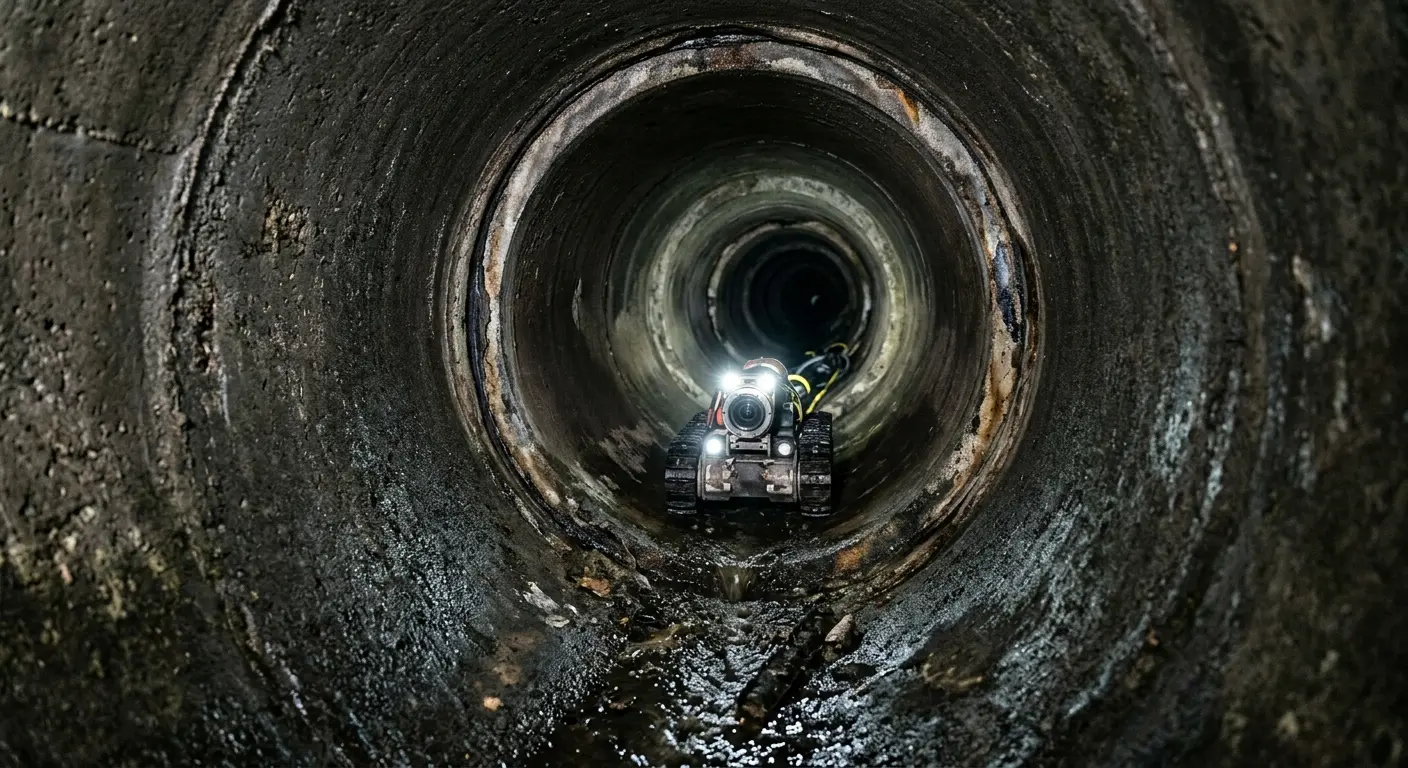 Robotic sewer camera inspecting pipe interior for Sewer Line Cleaning in Woodway