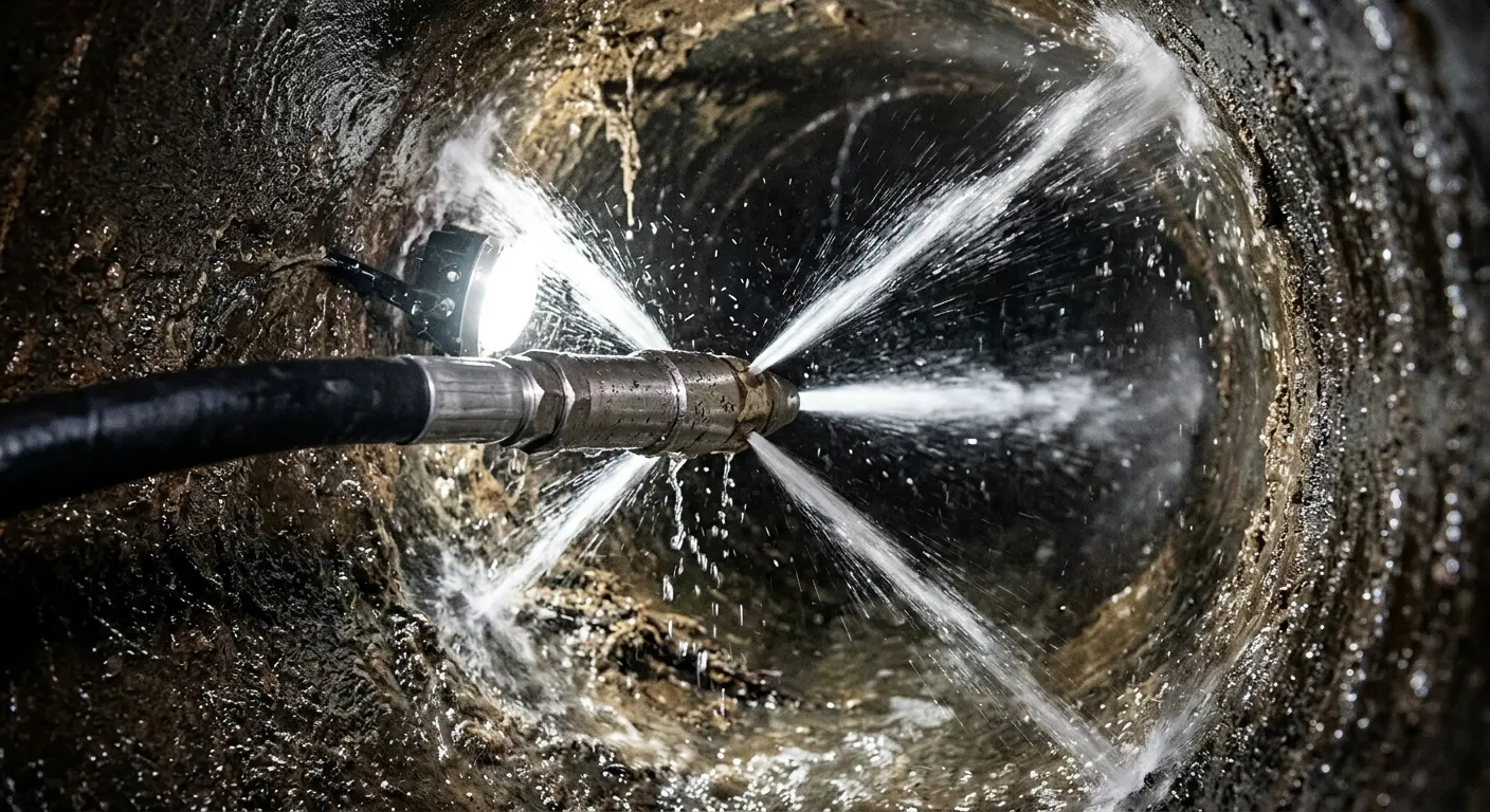 High-pressure hydro jetting nozzle cleaning sewer pipe for Trenchless Sewer Repair in Woodway